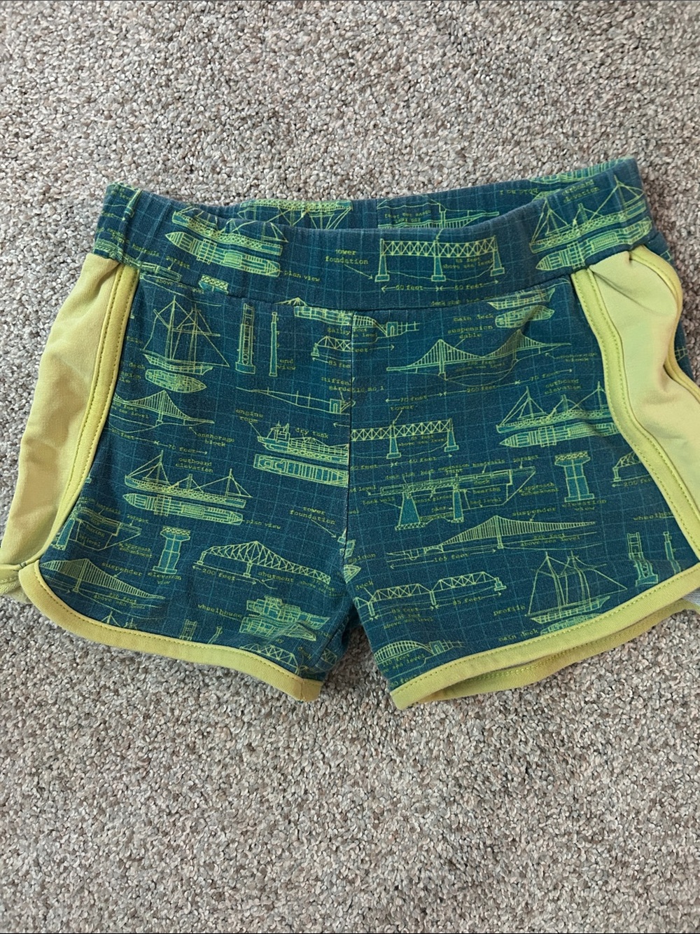 Piccolina Girls Size 6 Printed Shorts — Naval Engineering Teal & Yellow